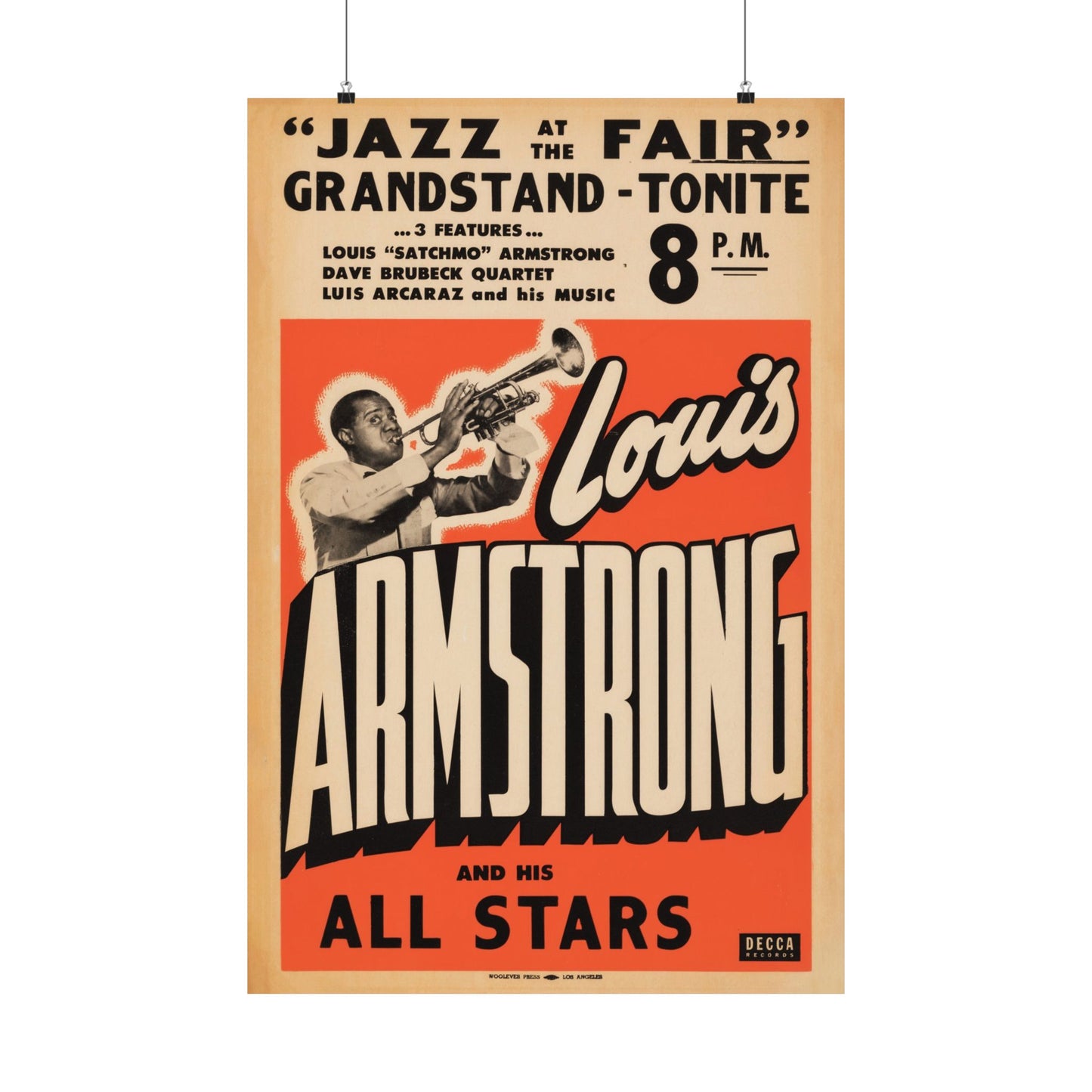 Louis Armstrong & His All-Stars 1950's "Tonite" Fair Poster. Very Rare!