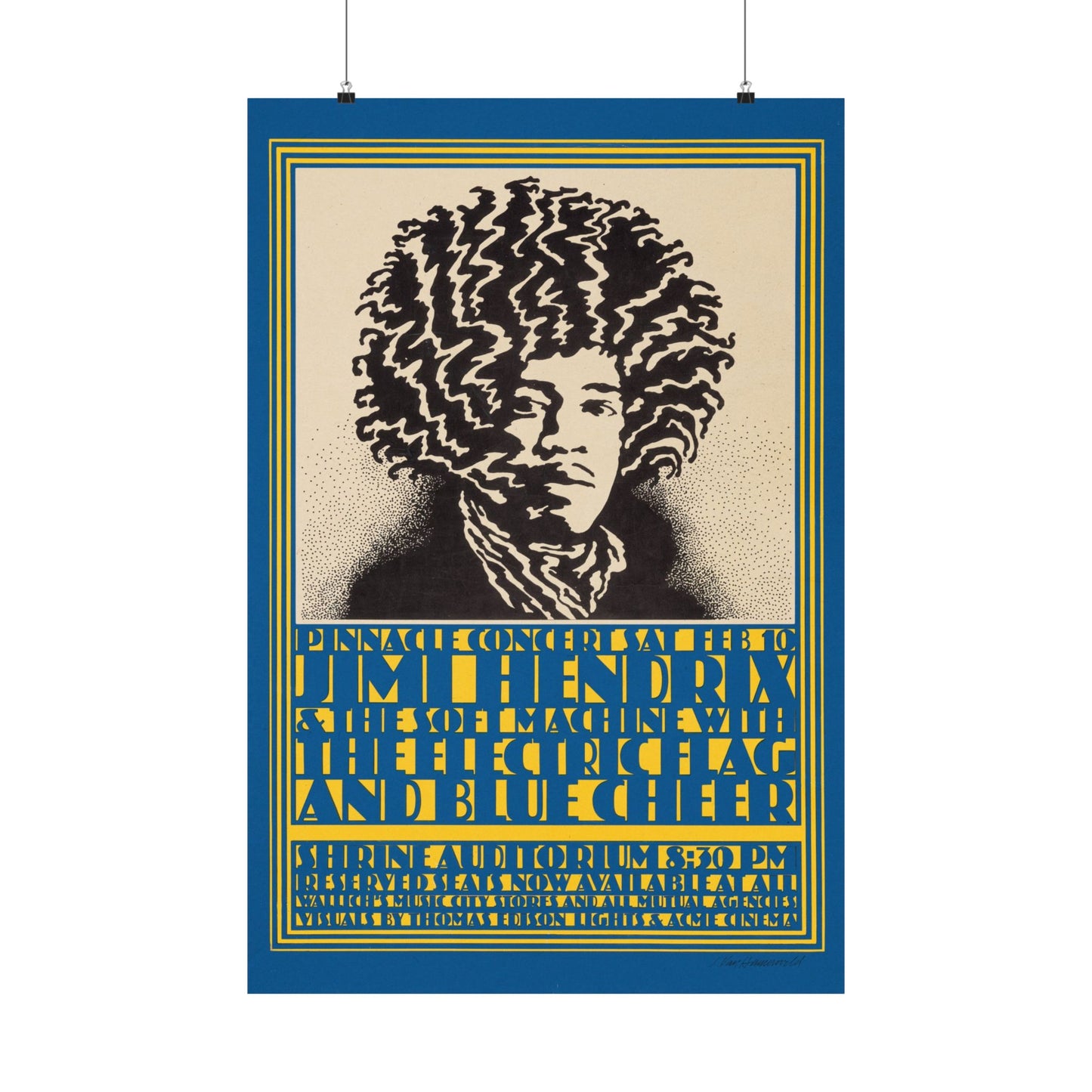 Jimi Hendrix Shrine Auditorium 1968 Concert Poster, Iconic!