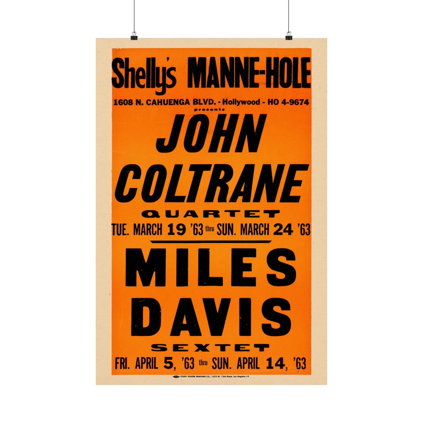 John Coltrane and Miles Davis 1963 Concert Poster, Rare!