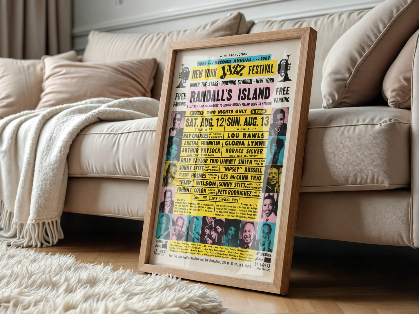 Ray Charles and Aretha Franklin 1967 New York Jazz Festival Concert Poster. Extremely Rare!