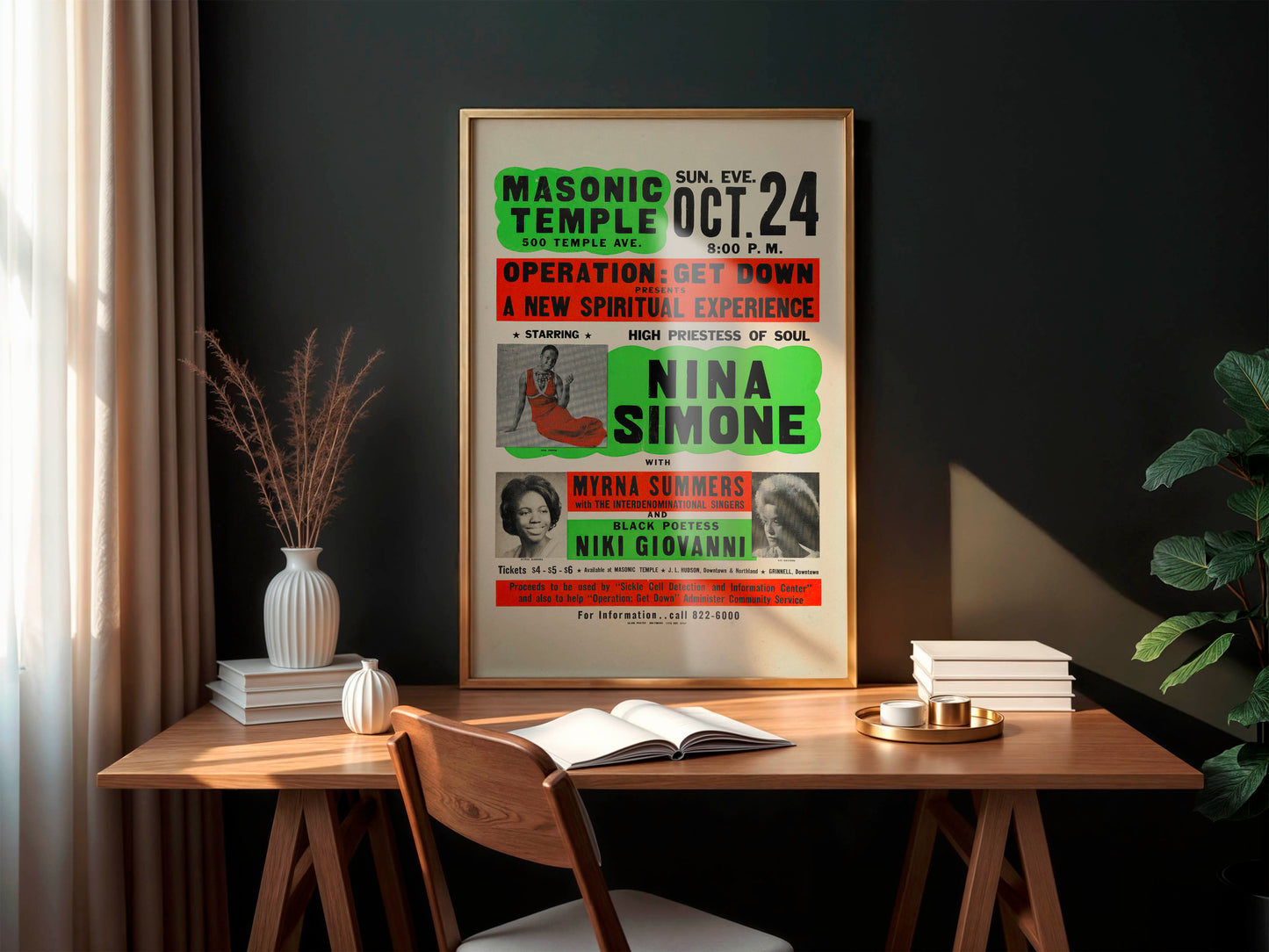 Nina Simone 1971 Detroit, Michigan Jumbo Concert Poster, Rare!