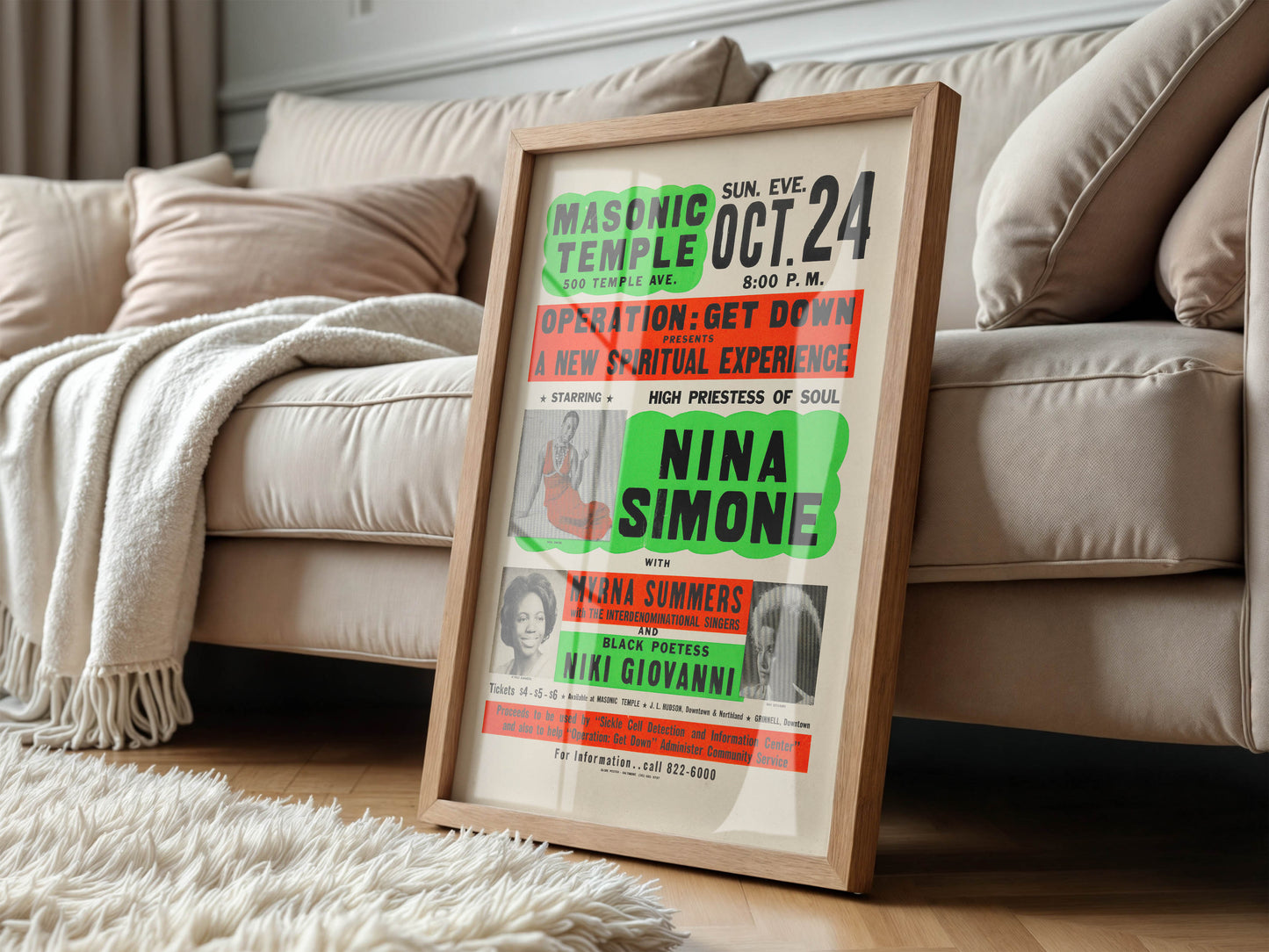 Nina Simone 1971 Detroit, Michigan Jumbo Concert Poster, Rare!
