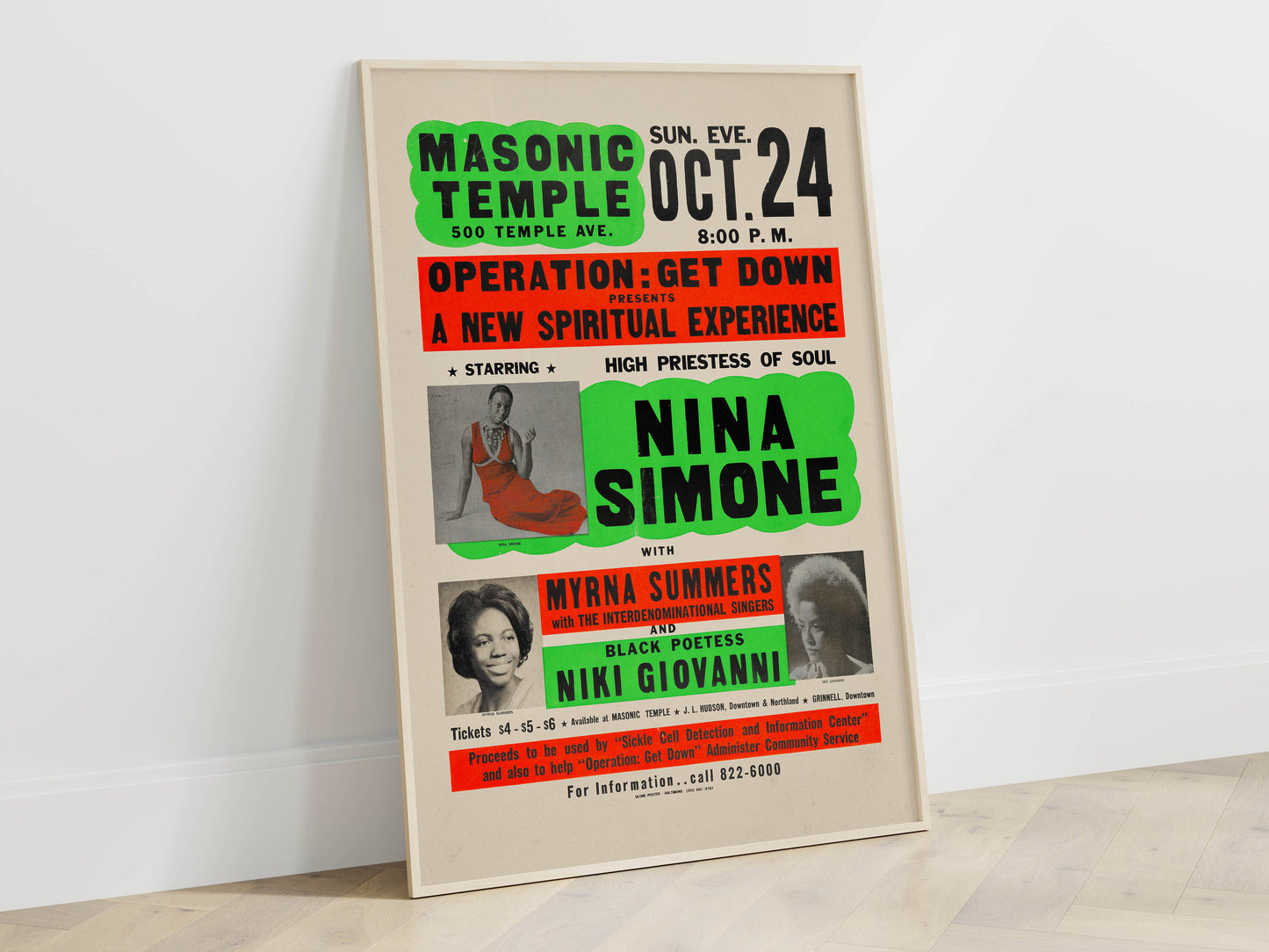 Nina Simone 1971 Detroit, Michigan Jumbo Concert Poster, Rare!