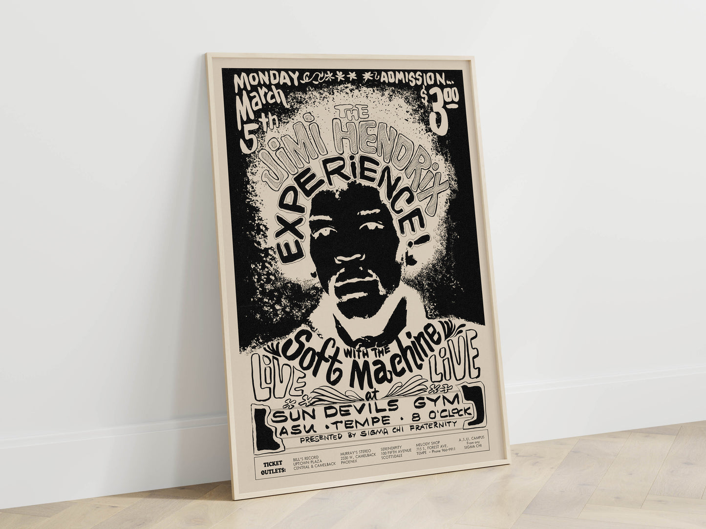 Jimi Hendrix Experience 1968 Concert Poster, Rare!