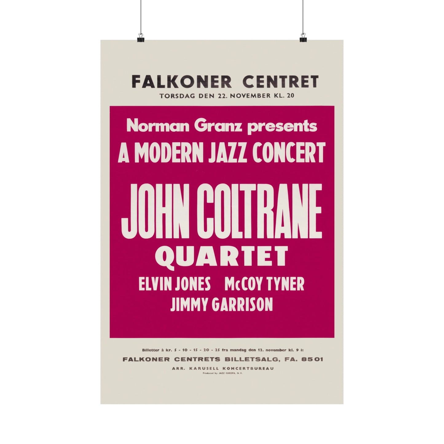 John Coltrane 1962 Copenhagen, Denmark Concert Poster. Rare!