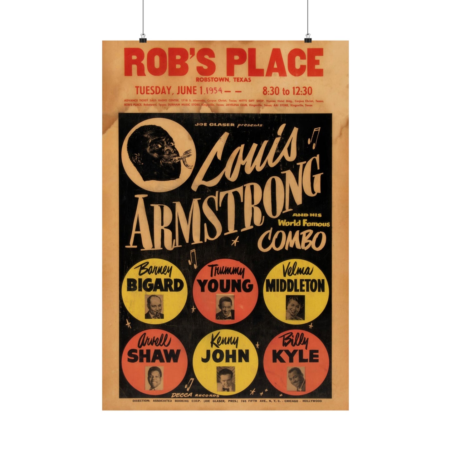 Louis Armstrong 1954 Concert Poster. Very Rare!