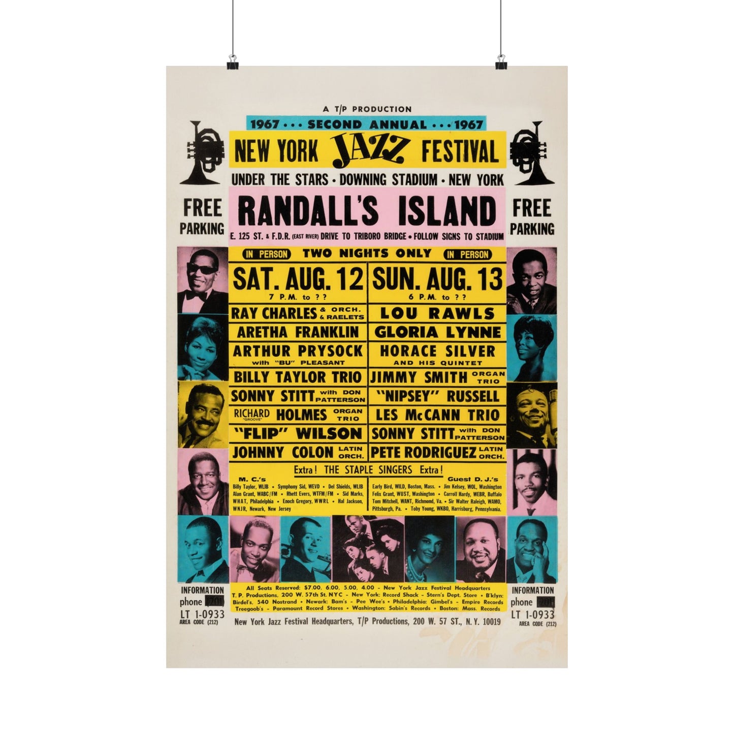 Ray Charles and Aretha Franklin 1967 New York Jazz Festival Concert Poster. Extremely Rare!