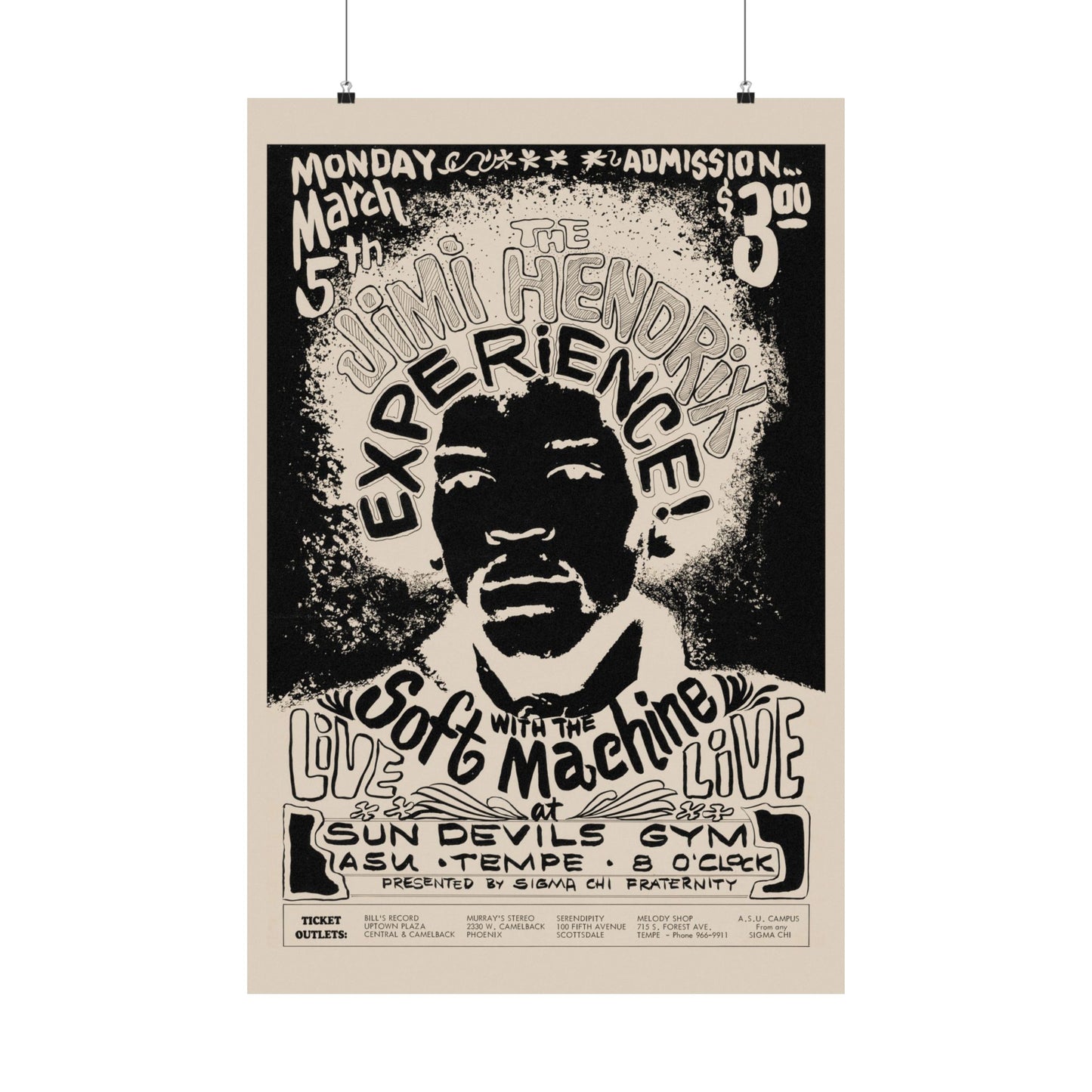 Jimi Hendrix Experience 1968 Concert Poster, Rare!