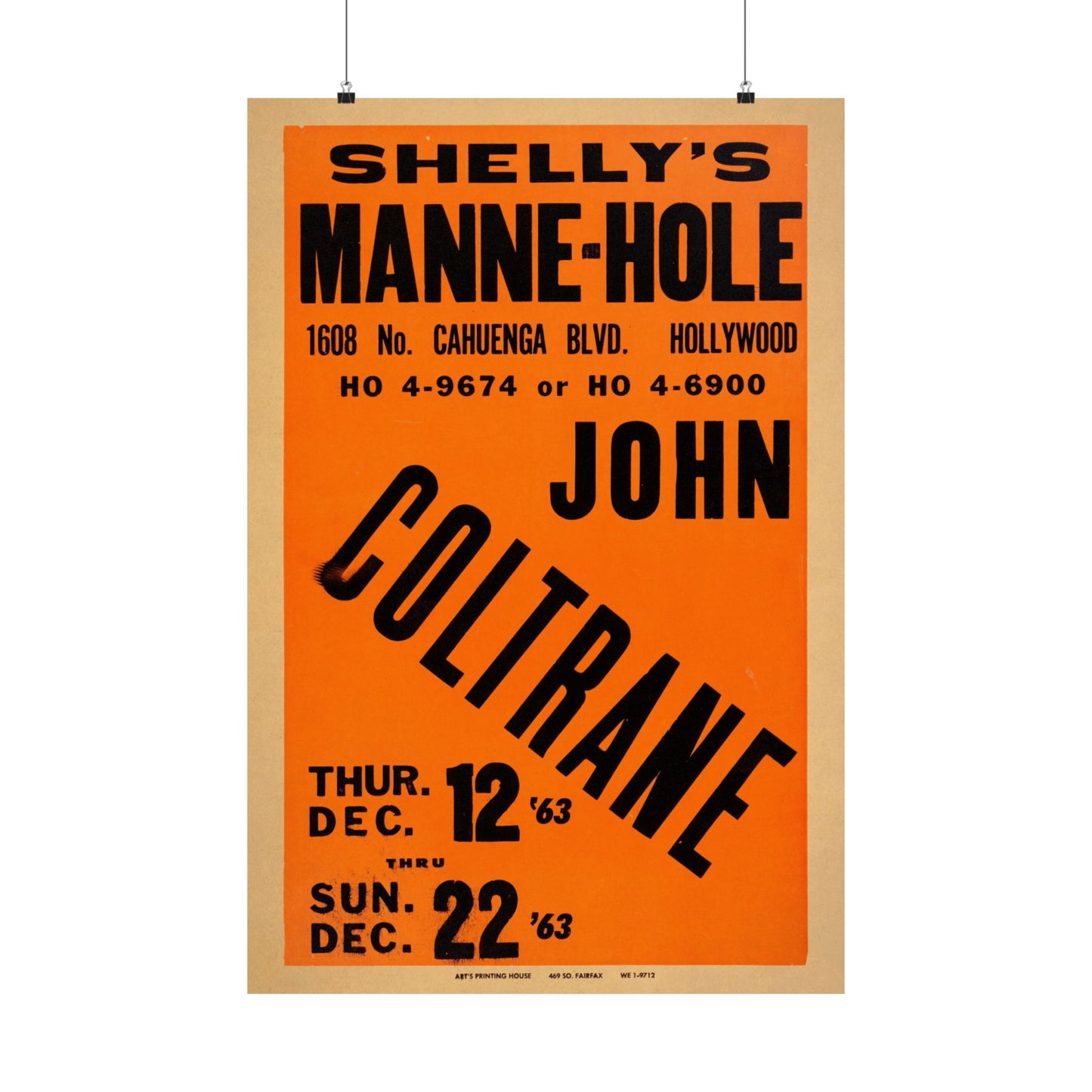 John Coltrane 1963 Concert Poster, Los Angeles
