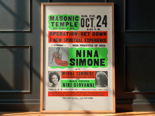 Nina Simone 1971 Detroit, Michigan Jumbo Concert Poster, Rare!