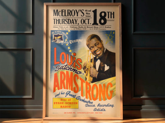 Louis Armstrong McElroy's Concert Poster (Joe Glaser Presents, 1945). Extremely Rare!